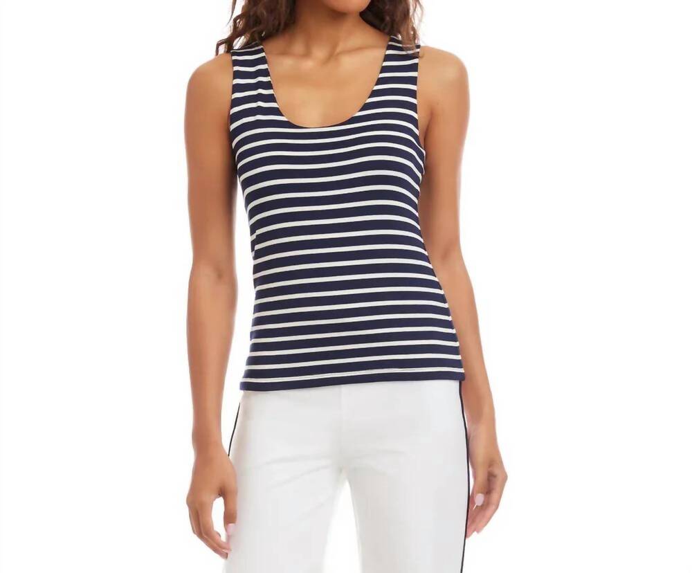 NEW KAREN KANE stripe scoop neck double layer tank in navy and white stripes